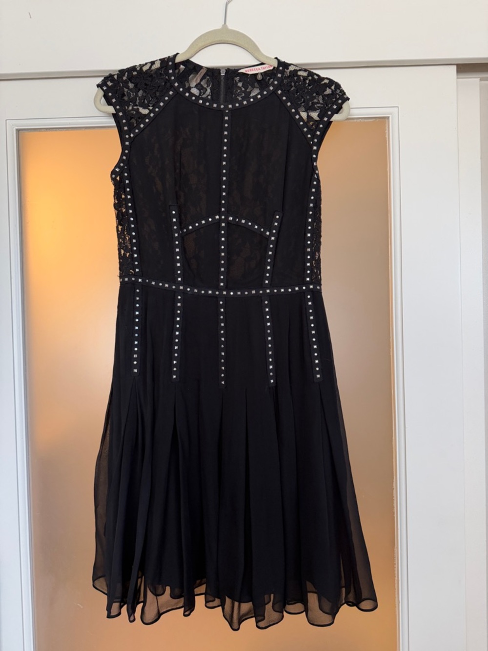 Rebecca Taylor Black Studded Lace Midi Dress